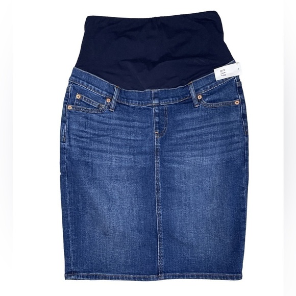 GAP Maternity Full Panel  Denim Skirt Dark Wash Size 8 - Picture 1 of 9